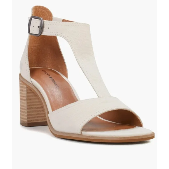 Lucky Brand Womens LEATHER Caged Strappy Sandals Sz 9 M Vanilla Salt Bone White - Picture 2 of 15